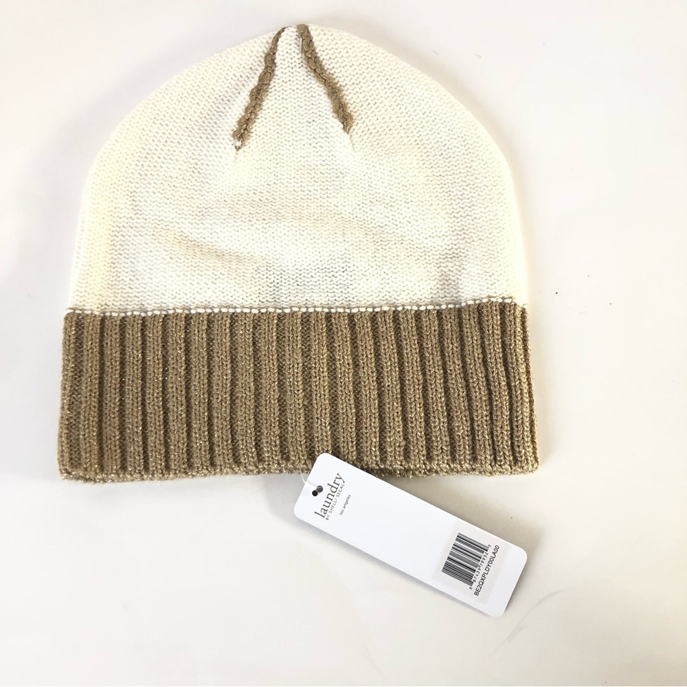 LAUNDRY BY SHELLI SEGAL Alpaca Wool Blend Ribbed Gold Shimmering Trim Beanie OS - Picture 7 of 14